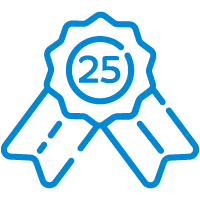 Deze badge met het getal 25 symboliseert erkenning of een garantie voor een lange levensduur en biedt klanten totale gemoedsrust.