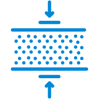 Pictogram van een strook met een pijl omhoog en omlaag om 0% risico op verzakking aan te geven