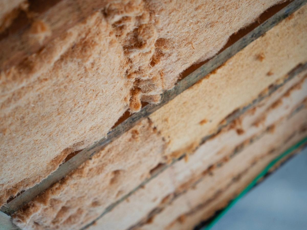 Zoom sur l'isolant en laine de bois intégré dans une toiture